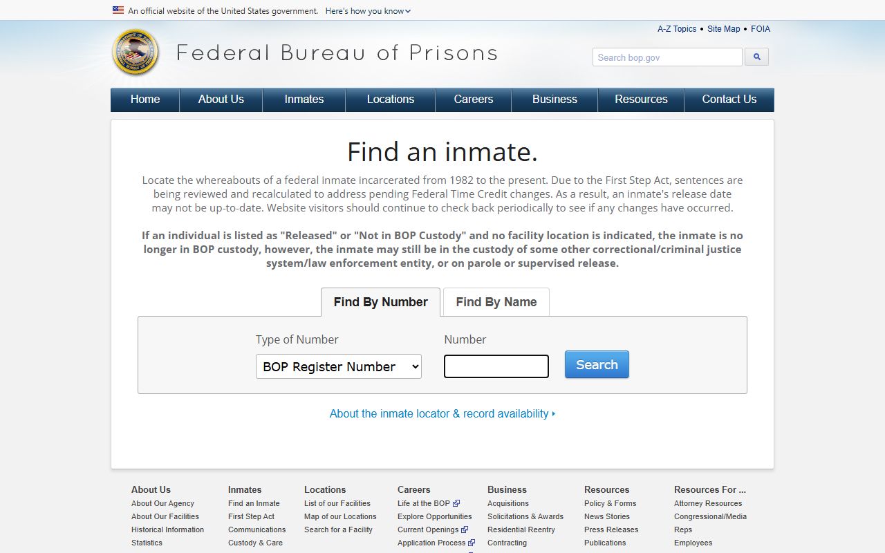Federal BOP inmate locator used when a Walton County inmate is in federal custody