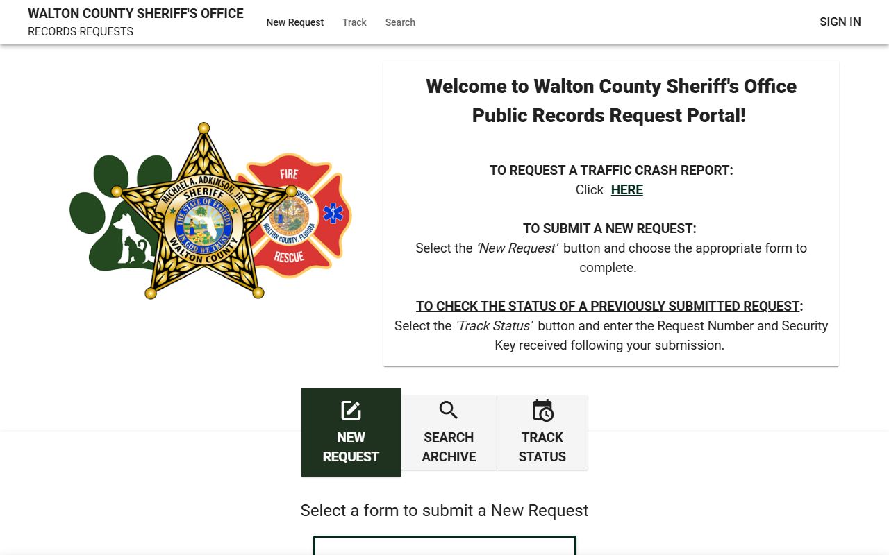 Walton County Sheriff JustFOIA portal to request a jail booking photo or mugshot record